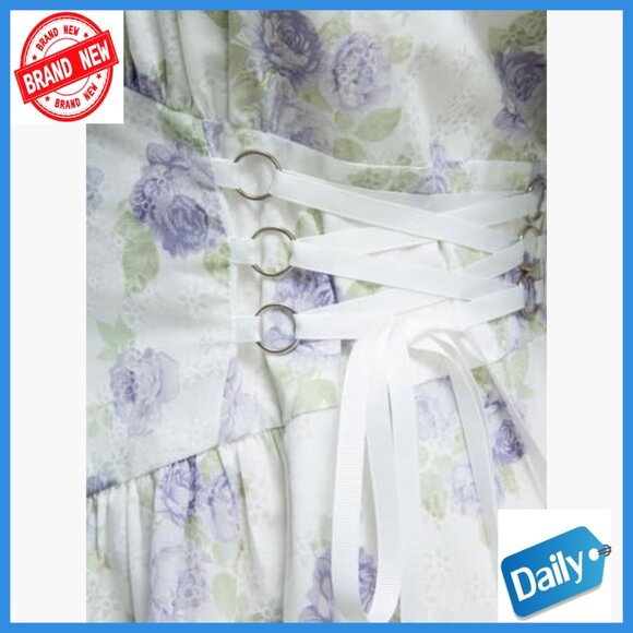 Plus Size Midi Dress with Square Neck Ruffles Floral Print Cottagecore Summer - Picture 5 of 6